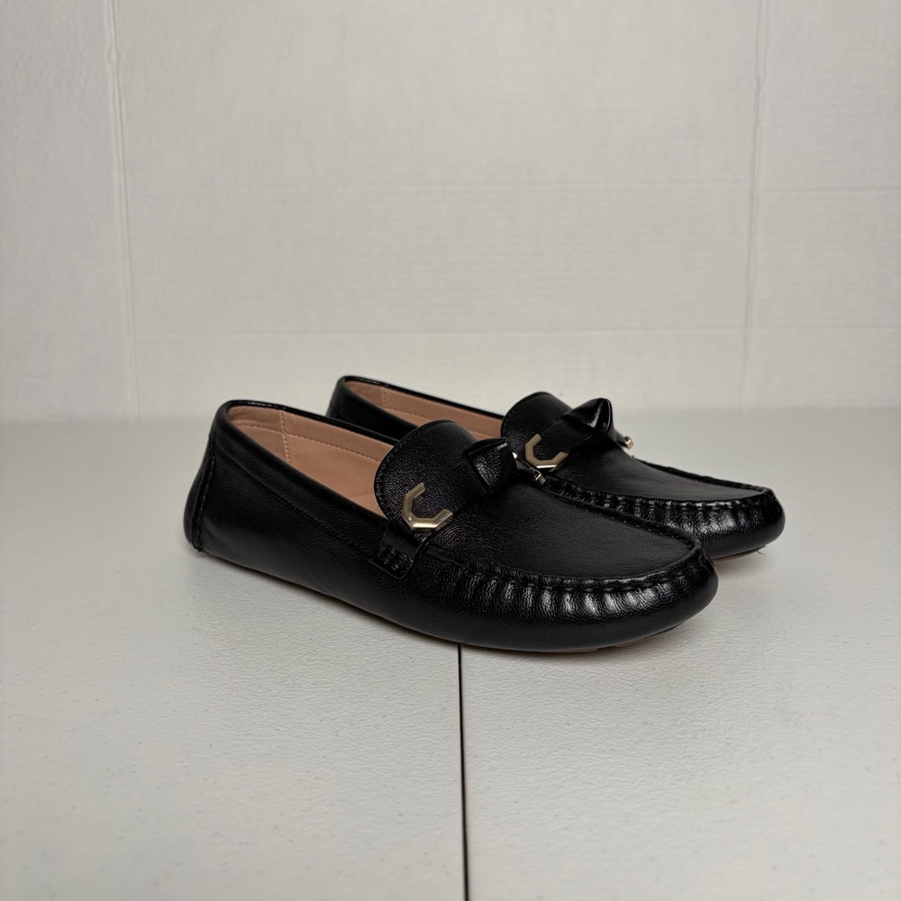 Women’s Cole Haan Black Evelyn Bow Drivers Loafer Flat Shoes SZ 6
